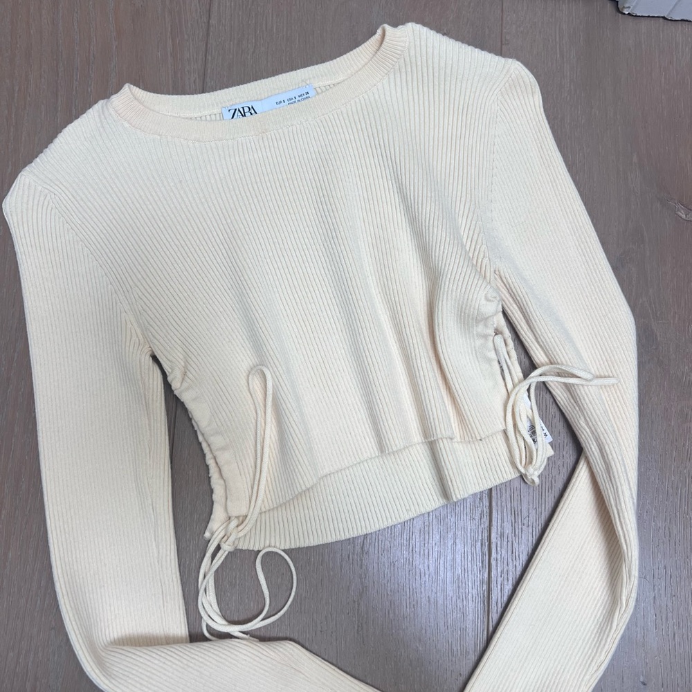 Zara Cream Tie Front Crop Top